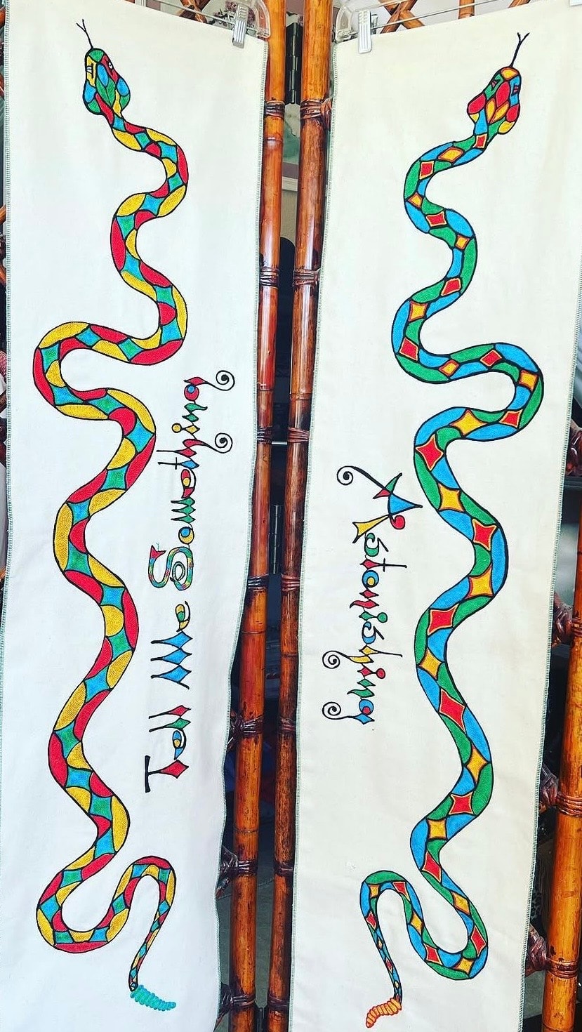 Hand-painted snake textile banners